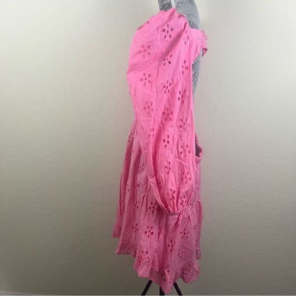 ASOS DESIGN Long Sleeve Broderie Tiered Eyelet Mini Skater Dress Women’s 14 - Picture 7 of 13